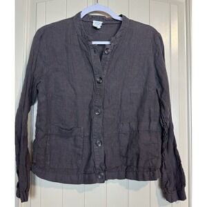 Sigrid Olsen Women's 100%‎ Linen Brown Lightweight Button Front Jacket Shirt M